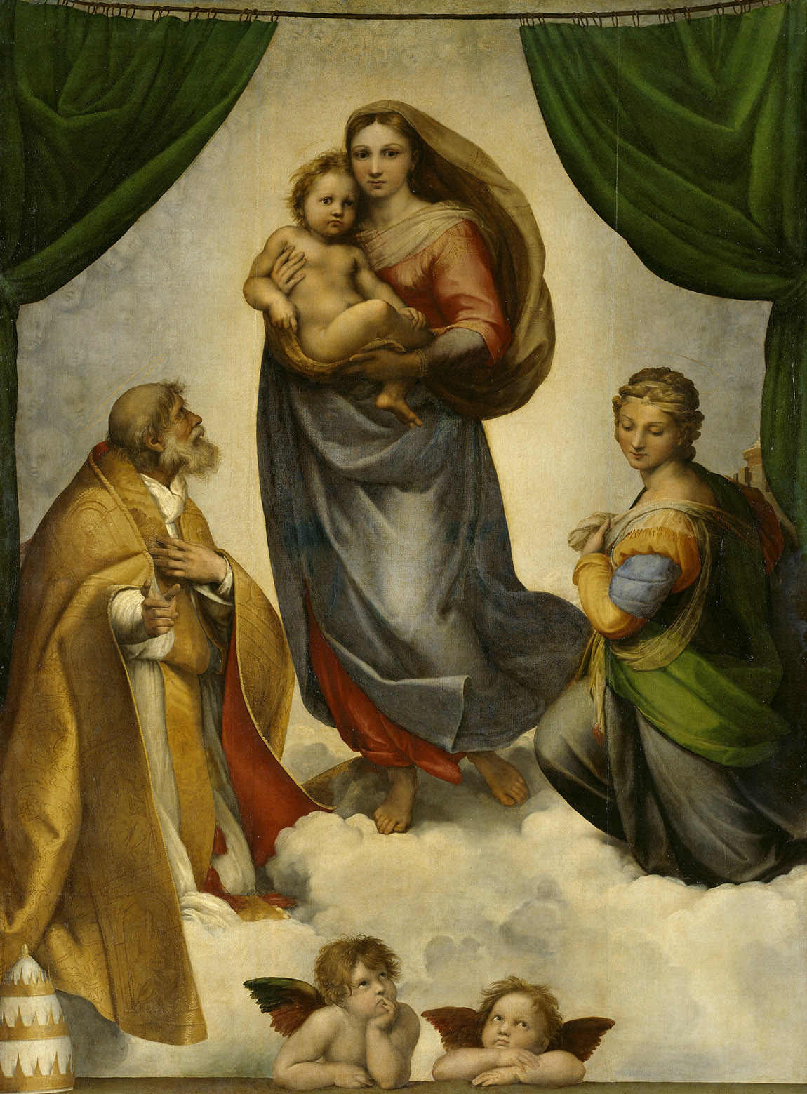 Raphael: The Sistine Madonna. 1512/13 © SKD, Photo: Estel/Klut | Gemäldegalerie Alte Meister, Staatliche Kunstsammlungen Dresden, Foto: Estel, Klut Raffael (Raffaelo Santi) Sixtinische Madonna Öl/Leinwand Gemäldegalerie Alte Meister, Gal.-Nr. 93 Verwendung nur mit Genehmigung und Quellenangabe
