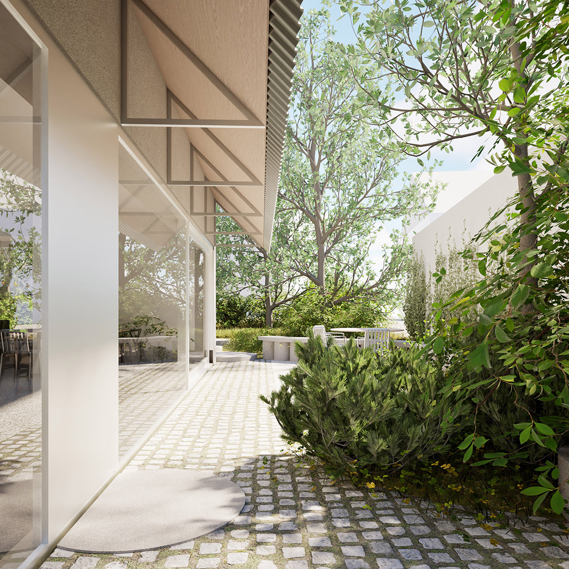 Privathaus München, Eingang und Garten. Foto: Appels Architekten | Appels Architekten Robust, zeitlos, schön