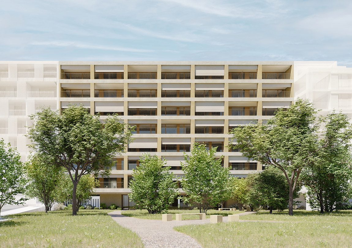 The winged architect | Joli-Mont, 4-6 - Geneva, 42 cooperative housing units (2018-ongoing). © archipoly