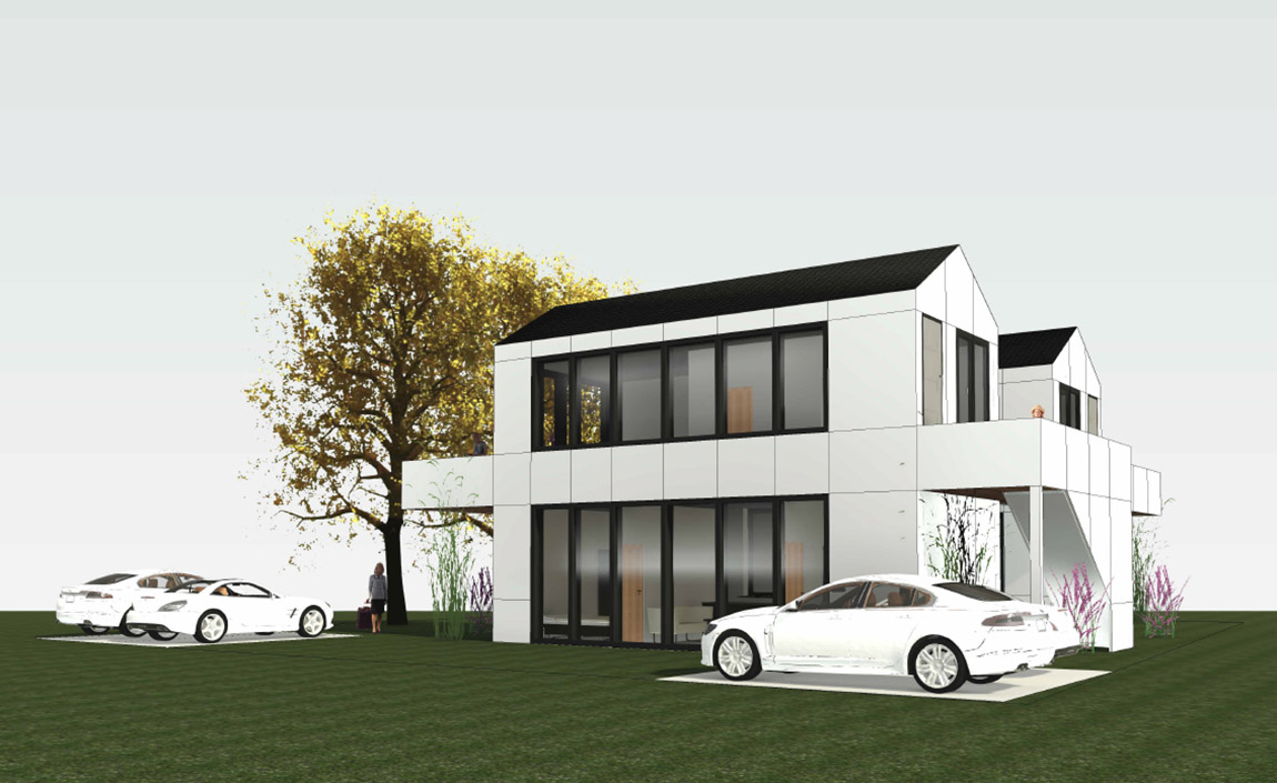 Sketch of the tiny housing project in Singen on the Swiss border towards Lake Constance. Photo: Vilcomo