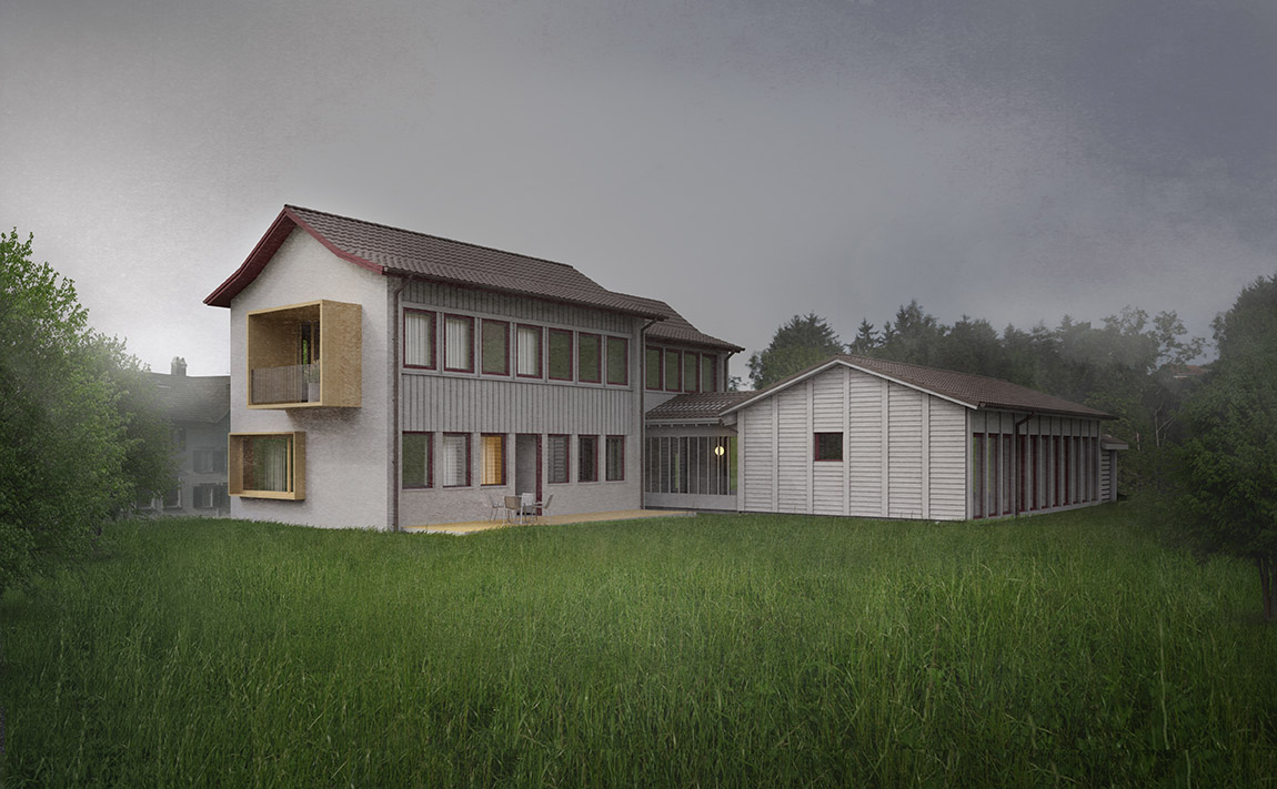 Umbau ehemaliges Schulhaus Niederglatt, CH. Visualisierung: GYGA