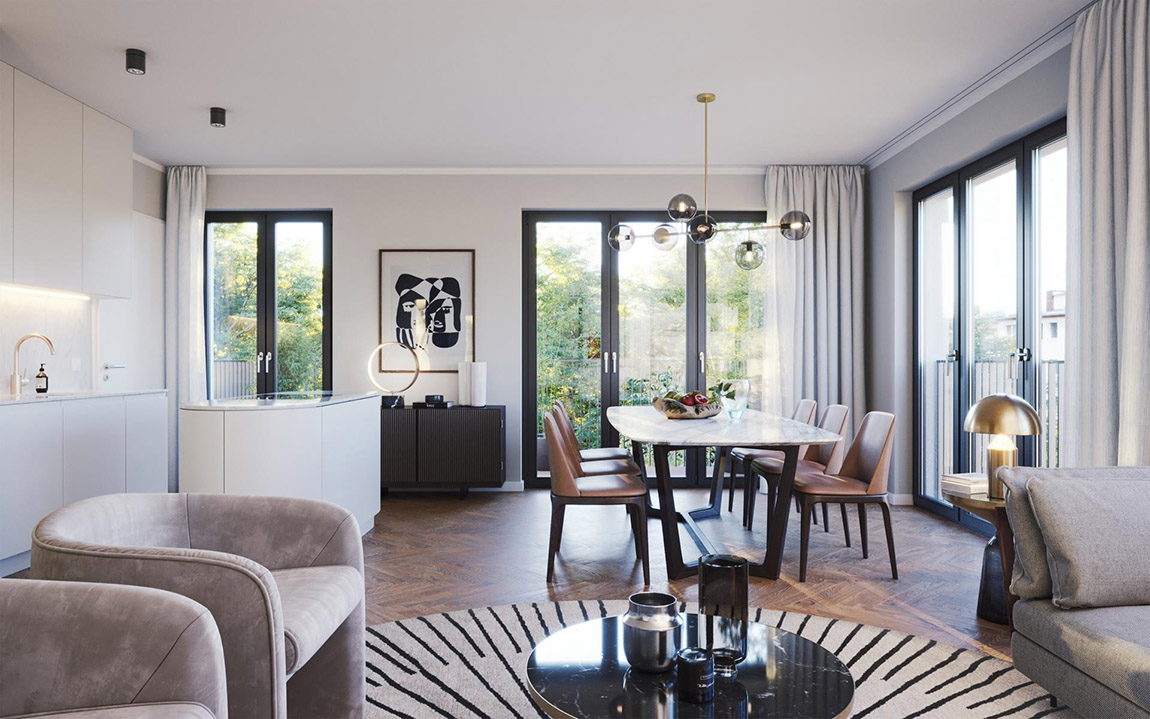 Küche-Esszimmer. | VENTIS Immobilien: Urbanes Wohnen im Grünen: Bauprojekt SIGNUM aus dem Herzen von Berlin-Wilmersdorf