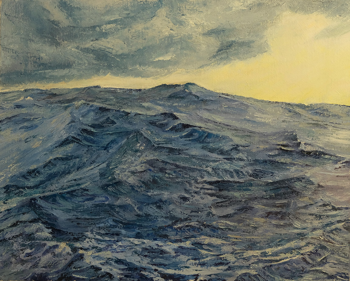 Pacific Waves 11° 13' S 112° 22' W, Öl auf Leinwand. Dieses Kunstwerk entstand auf Lammels Weltumsegelung. | Alia Alexandra Lammel: Art, creativity and the magic of the sea