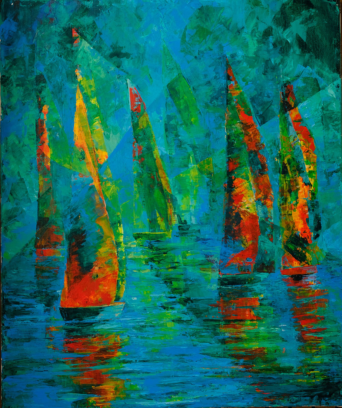 Thailand 6°32'N 99°16'E, Acryl auf Leinwand. Dieses Kunstwerk entstand auf Lammels Weltumsegelung und spiegelt Thailand durch Farbauswahl und Komposition wider. | Alia Alexandra Lammel: Art, creativity and the magic of the sea