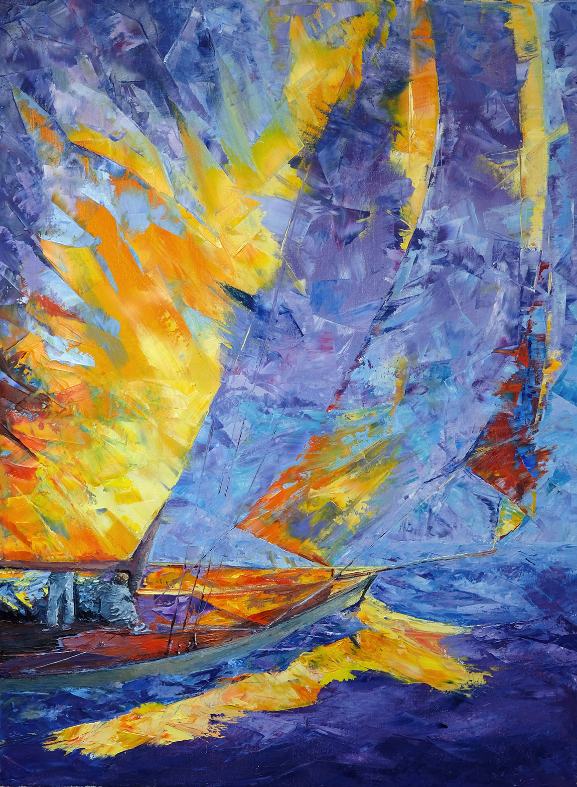 Classic Sailing, Öl auf Leinwand. „Classic Sailing wirkt wie eine Hommage an das zeitlose Bild der Yacht unter Tuch – reduziert, fast abstrakt, und doch sofort lesbar.” | Alia Alexandra Lammel: Art, creativity and the magic of the sea