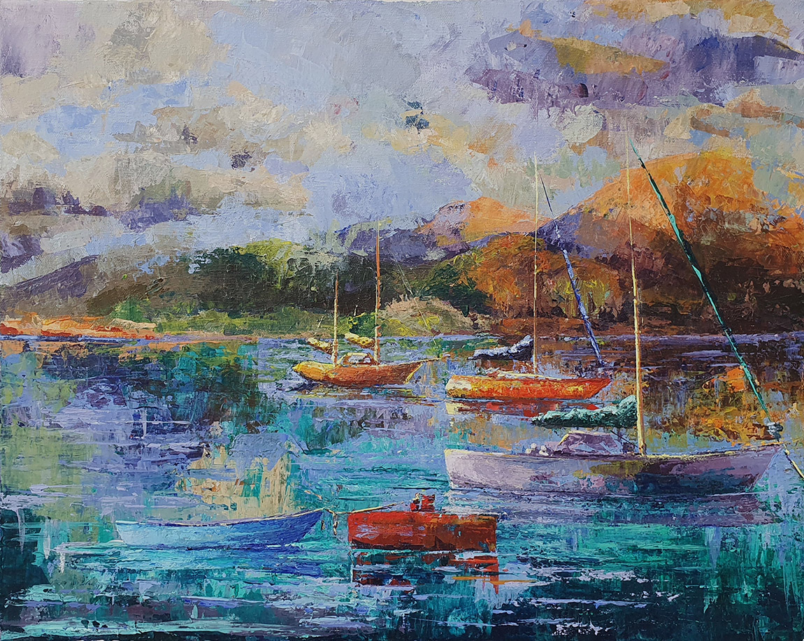 Mayotte Dzaoudzi Mouillage 12° 46' S 45° 15' E, acrylic on canvas. | Alia Alexandra Lammel: Art, creativity and the magic of the sea