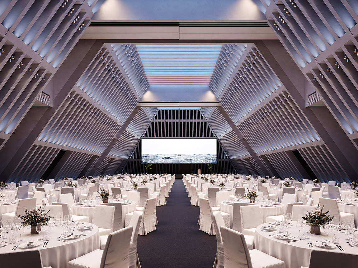 Convention Hall im Bankett-Setup. Foto: The Circle Convention Center Zurich Airport | An all-in-one approach: Hyatt’s integrated event concept at The Circle